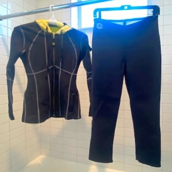 ZAGGORA 2-Pc Set - Black Scuba Body Blazer Workout Jacket & Pants Small - Picture 1 of 15